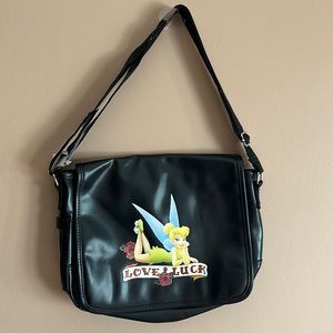 Black Disney Tinkerbell Messenger Cross body Bag New Old Stock Stored Love Luck